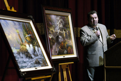 Painter Thomas Kinkade talks with a group of fans at the Whitaker Center for the Science and the Arts in Harrisburg, Pa., on Feb. 7, 2004. Religion News Service photo by John C. Whitehead/Harrisburg Patriot-News. 