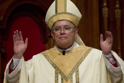 Archbishop Charles J. Chaput acknowledges applause during his Mass of installation at the Cathedral Basilica of Sts. Peter and Paul in Philadelphia Sept. 8, 2011 