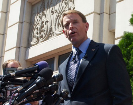 Family Research Council president Tony Perkins speaks outside the Family Research Council Headquarters at 801 G Street, Washington, D.C. August 16. 