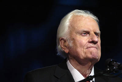 Evangelist Billy Graham preaches to a crowd of more than 17,000 people at the New Orleans Arena during the ``Celebration of Hope'' hosted by the Billy Graham Evangelistic Association and Samaritan's Purse Sunday, March 12, 2006.  