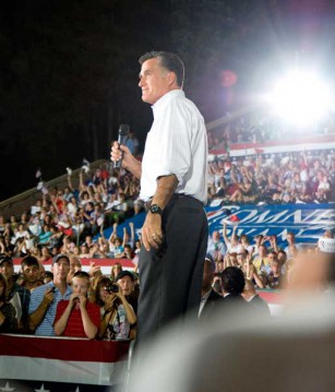 Mitt Romney speaks to crowd in Nashua, NH during a rally for Romney/Ryan 2012. 