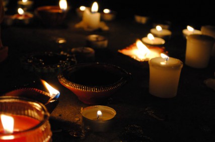 Candles outside the Spokane Sikh gurdwara. 