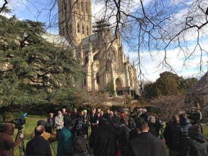 Washington Episcopal Bishop Mariann Edgar Budde said prayer alone was not a sufficient response to the massacre at Sandy Hook Elementary during a speech in front of Washington National Cathdral on Friday (Dec. 21). 