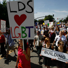 Mormons Building Bridges group leads the annual Gay Pride Parade through downtown Salt Lake City, Sunday, June 3, 2012. 