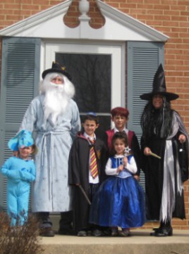 The Levitt family of Silver Spring, Md., dressed in Harry Potter costumes for Purim in 2011; the family does not celebrate Halloween, preferring instead to celebrate the Jewish holiday of Purim.  