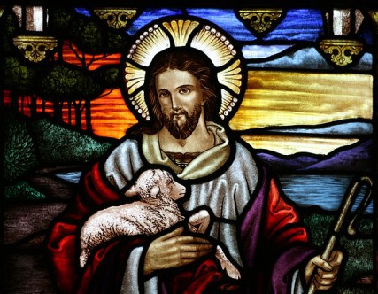 Stained glass at St John the Baptist's Anglican Church [1], Ashfield, New South Wales. Illustrates Jesus' description of himself "I am the Good Shepherd" 