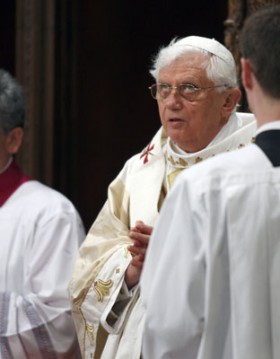 Pope Benedict XVI celebrates Mass at St. Patrick?s Cathedral, on Saturday, April 19, 2008, in New York.  