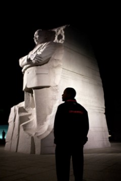 President Barack Obama tours the Martin Luther King Memorial in Washington, D.C., Oct. 14, 2011. 