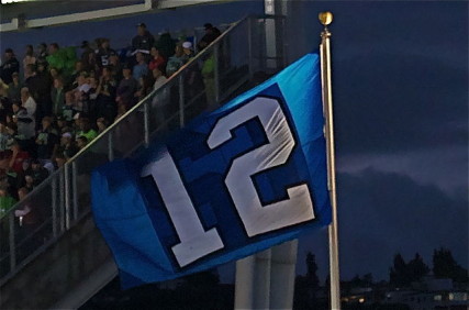 This photo was taken of the 12th Man flag during a Seattle Seahawks game. Photo by SeahawkScreamer/Wikipedia