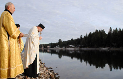 Members of the Antiochian Archdiocese bless the Spokane River. Tracy Simmons/SpokaneFAVS