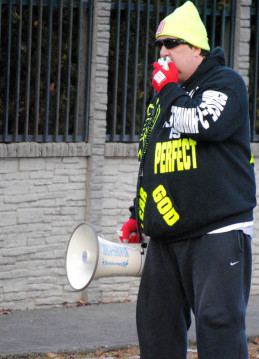 Eddie leads a demonstration outside of Planned Parenthood/Tracy Simmons