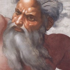 Creation of the Sun and Moon by Michelangelo, face detail of God.