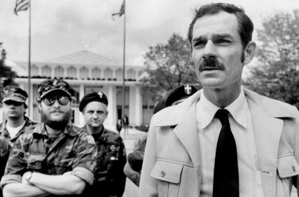 Frazier Glenn Miller Jr., right, then-leader of the Carolina Knights of the Ku Klux Klan, holds a news conference in Raleigh, N.C., in April 1984. AP Photo