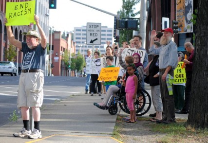 Protestors stand with Ferguson in Spokane/Tracy Simmons - SpokaneFAVS
