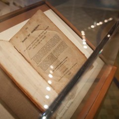 he first edition of the Book of Mormon, printed in 1830 at the Grandin Building is on display at the Church of Jesus Christ of Latter-day Saints’ Independence Visitors’ Center in Missouri on Sept. 10, 2013. RNS photo by Sally Morrow