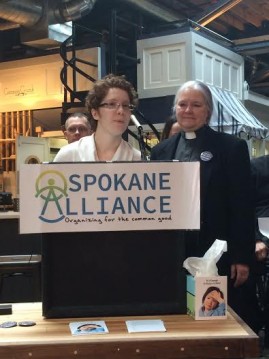 At a Spokane Alliance press conference, members address sick, safe and family leave/Blaine Stum - SpokaneFAVS 