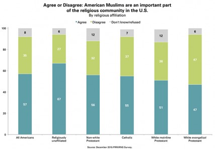 Agree or Disagree: American Muslims are an important part of the religious community in the U.S. By religious affiliation. Graphic courtesy of Public Religion Research Institute (PRRI)
