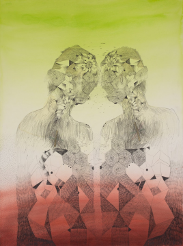 The Twins, graphite and ink on paper, 30 x 20 inches, 2015, Courtesy G. Gibson Gallery