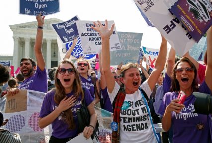 Demonstrators celebrate at the Supreme Court after the court struck down a Texas law imposing strict regulations on abortion doctors and facilities. REUTERS/Kevin Lamarque