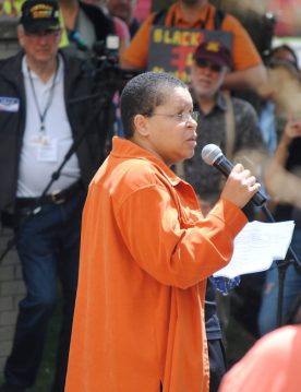 Sandy Williams, editor of The Black Lens, speaks at a Black Lives Matter Vigil - Tracy Simmons - SpokaneFAVS