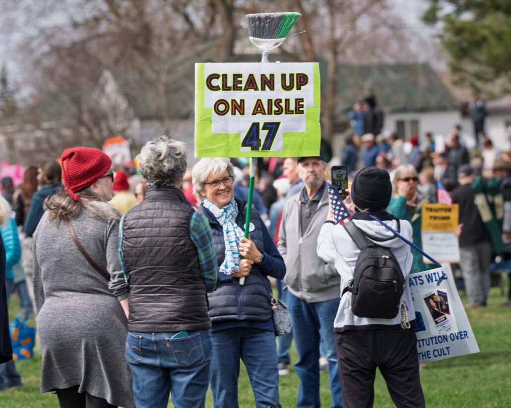 Thousands rally in Spokane for 'No Kings 3,' calling for democracy and human rights 8 No Kings rally sign/Gen Heywood (FāVS News).