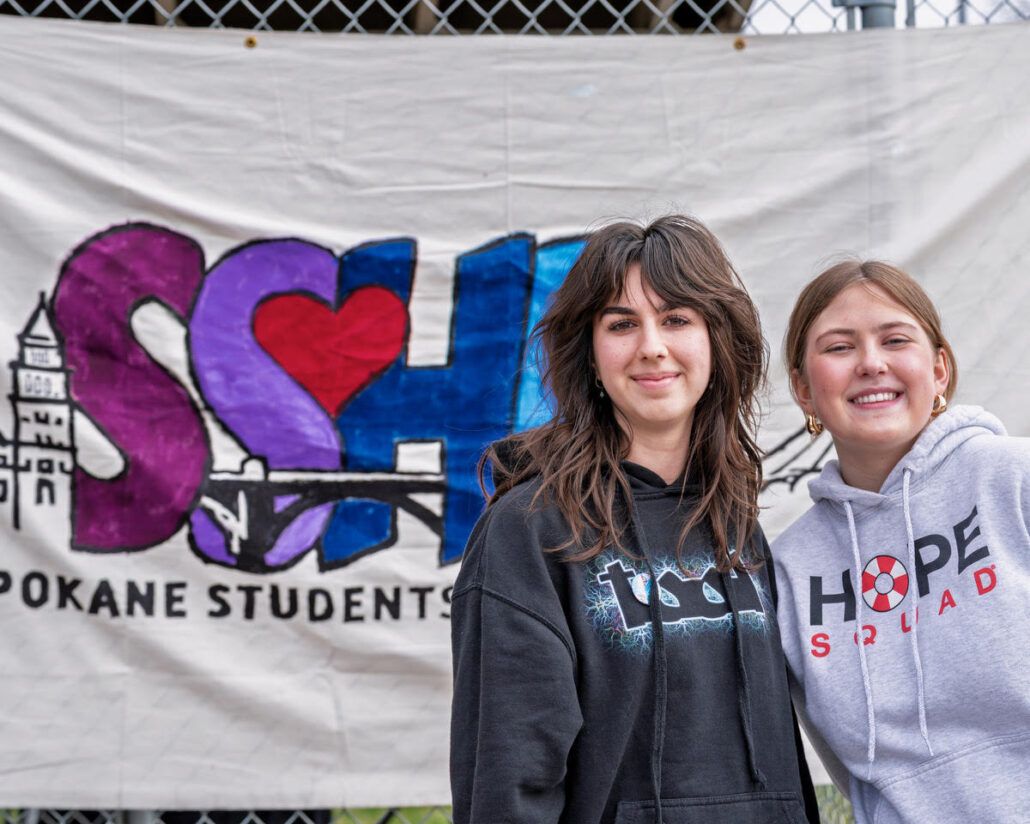 Thousands rally in Spokane for 'No Kings 3,' calling for democracy and human rights 13 Emma Dwonch (left) and Claire McConnell (right)/Gen Heywood (FāVS News)
